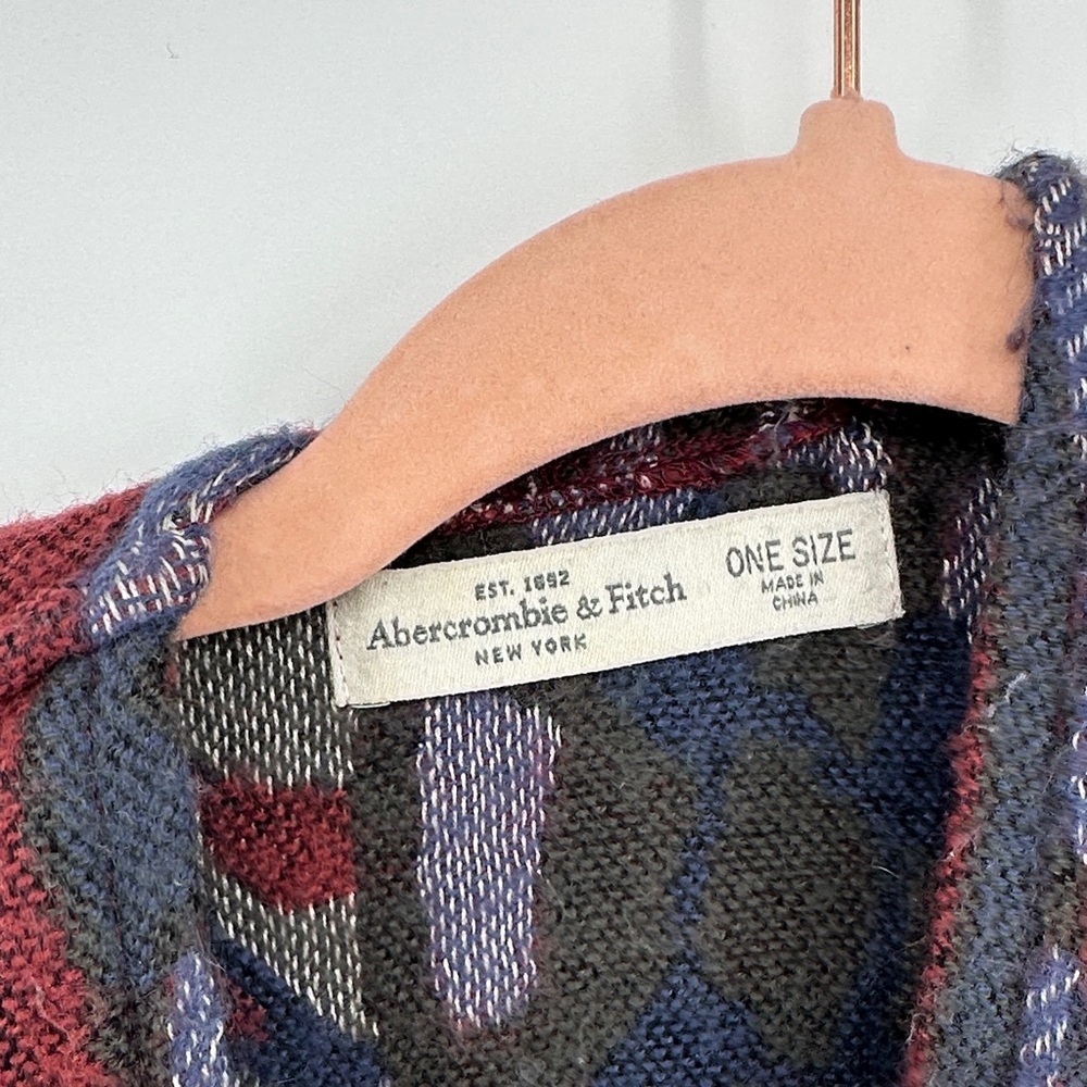 A&F Cottagecore Western Whimsgoth Boho Art Burgundy/Blue Patterned Poncho SzOS - Picture 2 of 12